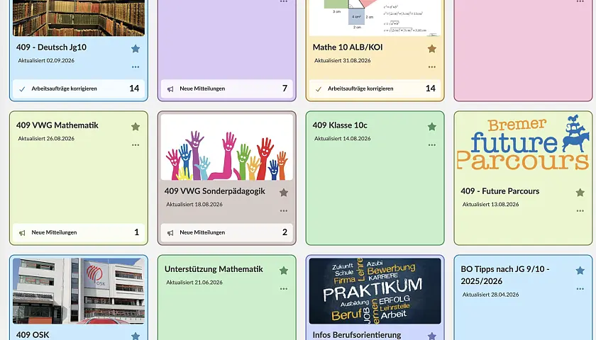 Beispielansicht einer Kursliste bei itsLearning